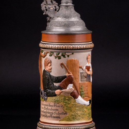 Пивная кружка У колодца перед воротами, 1/2 л, Hauber & Reuther, Германия, 1876-1910 гг