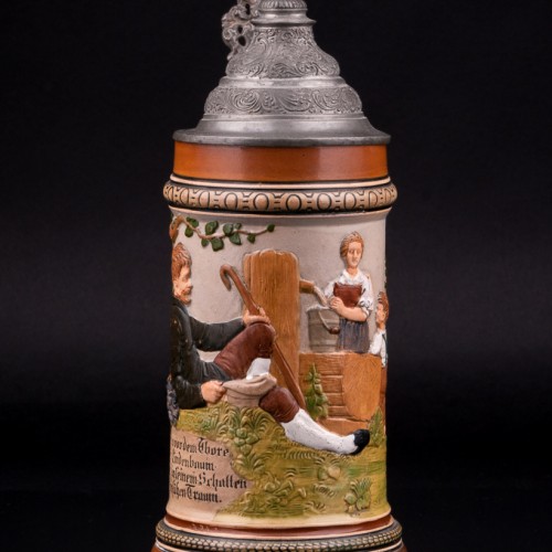 Пивная кружка У колодца перед воротами, 1/2 л, Hauber & Reuther, Германия, 1876-1910 гг