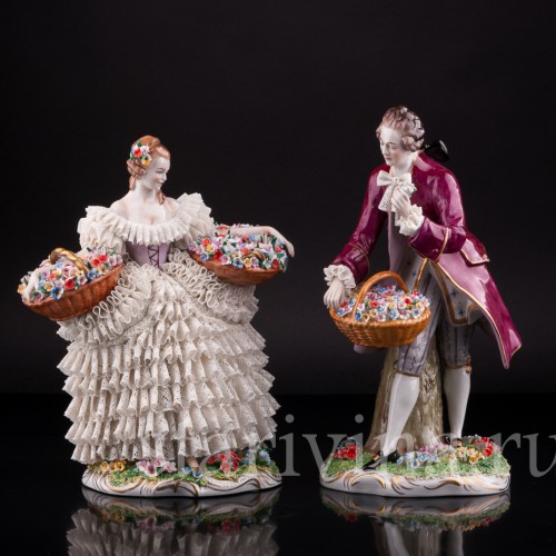 Цветочница и кавалер, кружевные, Sitzendorf, Германия, сер. 20 в