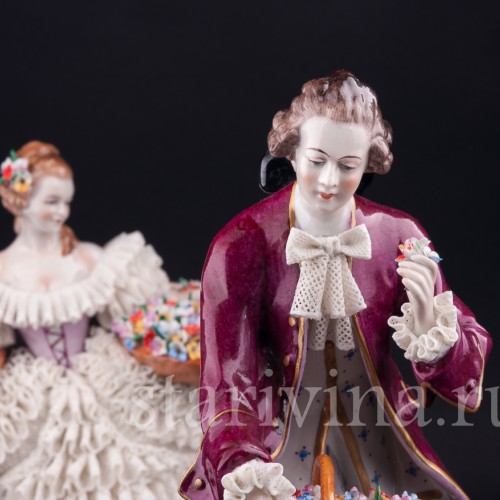 Цветочница и кавалер, кружевные, Sitzendorf, Германия, сер. 20 в