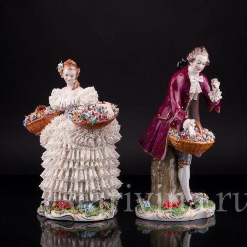Цветочница и кавалер, кружевные, Sitzendorf, Германия, сер. 20 в