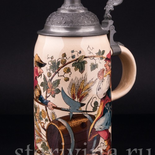 Пивная кружка Воины и кельнер, 1 л, Villeroy & Boch, Германия, 1894 г