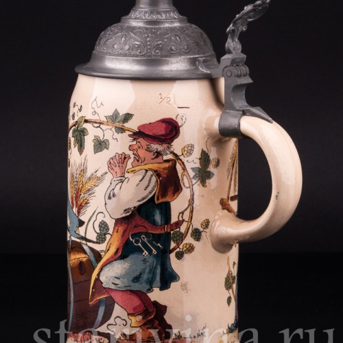 Пивная кружка Воины и кельнер, 1 л, Villeroy & Boch, Германия, 1894 г