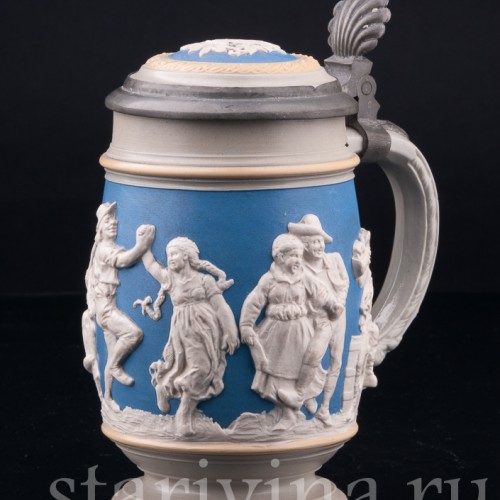 Старинная пивная кружка Деревенские танцы, 1/2 л, Villeroy & Boch, Германия, 1892 г.
