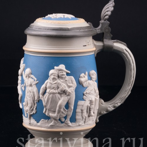 Старинная пивная кружка Деревенские танцы, 1/2 л, Villeroy & Boch, Германия, 1892 г.