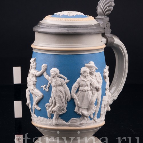 Старинная пивная кружка Деревенские танцы, 1/2 л, Villeroy & Boch, Германия, 1892 г.