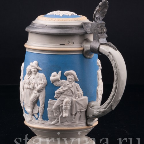 Старинная пивная кружка Деревенские танцы, 1/2 л, Villeroy & Boch, Германия, 1892 г.