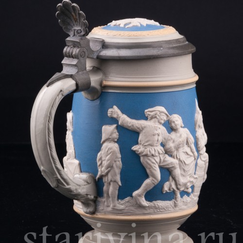 Старинная пивная кружка Деревенские танцы, 1/2 л, Villeroy & Boch, Германия, 1892 г.