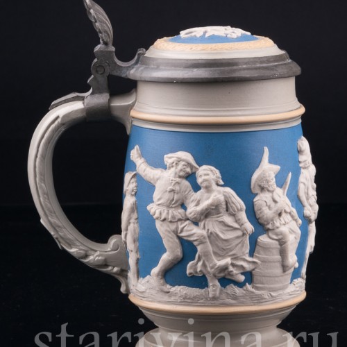 Старинная пивная кружка Деревенские танцы, 1/2 л, Villeroy & Boch, Германия, 1892 г.