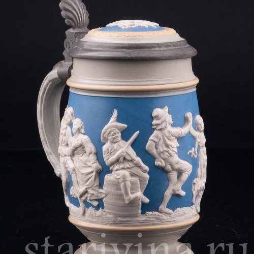 Старинная пивная кружка Деревенские танцы, 1/2 л, Villeroy & Boch, Германия, 1892 г.