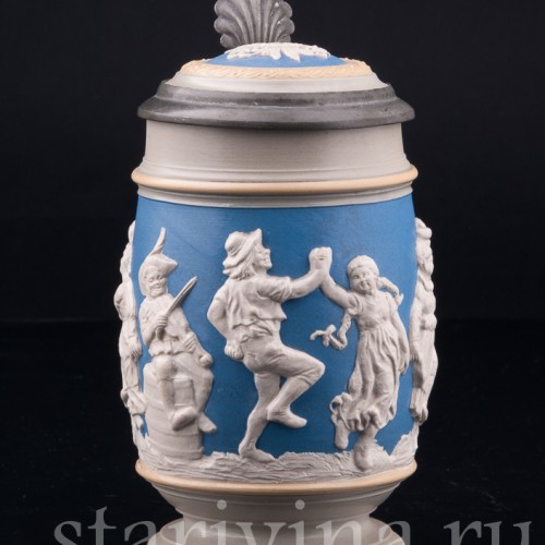 Старинная пивная кружка Деревенские танцы, 1/2 л, Villeroy & Boch, Германия, 1892 г.