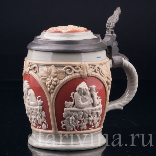Старинная пивная кружка За стаканом вина, 1/2 л, Villeroy & Boch, Германия, 1902 г.