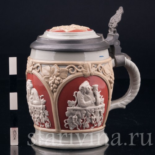 Старинная пивная кружка За стаканом вина, 1/2 л, Villeroy & Boch, Германия, 1902 г.