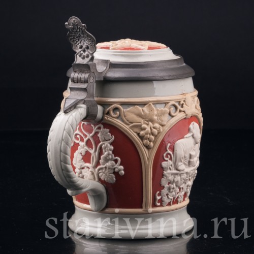 Старинная пивная кружка За стаканом вина, 1/2 л, Villeroy & Boch, Германия, 1902 г.