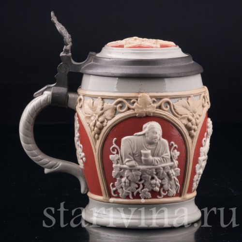 Старинная пивная кружка За стаканом вина, 1/2 л, Villeroy & Boch, Германия, 1902 г.