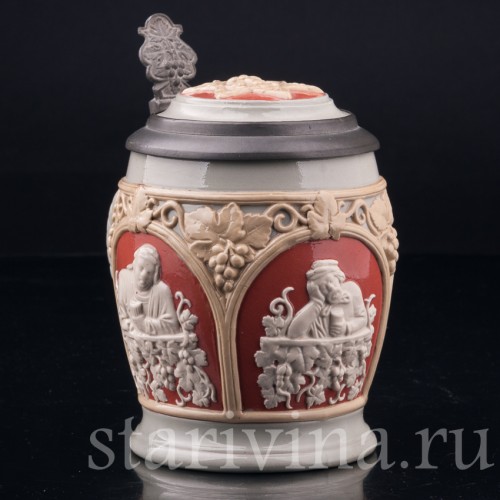 Старинная пивная кружка За стаканом вина, 1/2 л, Villeroy & Boch, Германия, 1902 г.