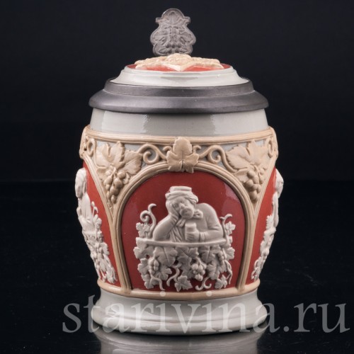 Старинная пивная кружка За стаканом вина, 1/2 л, Villeroy & Boch, Германия, 1902 г.