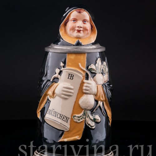 Старинная пивная кружка Мюнхенский мальчик, 1 л, Германия, перв. пол. 20 в.  