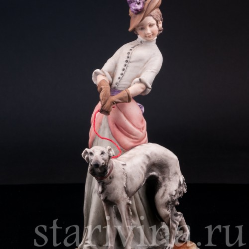 Статуэтка из фарфора Девушка с борзой, Bruno Merli, Италия, сер. 20 в.