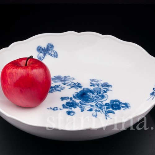 Уцененное антикварное блюдо Цветы и бабочка, 28 см, Meissen, Германия, сер. 19 - нач. 20 вв.