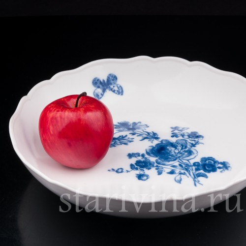 Уцененное антикварное блюдо Цветы и бабочка, 28 см, Meissen, Германия, сер. 19 - нач. 20 вв.