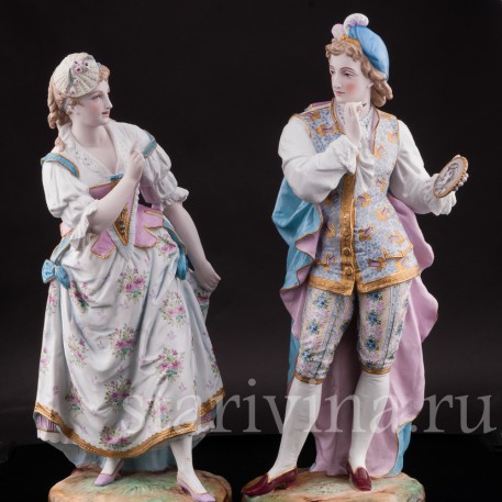Парные фарфоровые статуэтки Портрет возлюбленной, Vion Baury, Франция, 1870е гг.