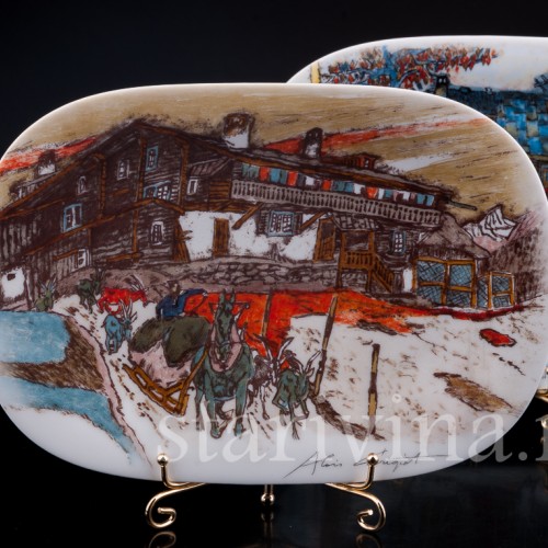 Две декоративные фарфоровые тарелки Виды Родины, Langenthal, Швейцария, 1996 г.