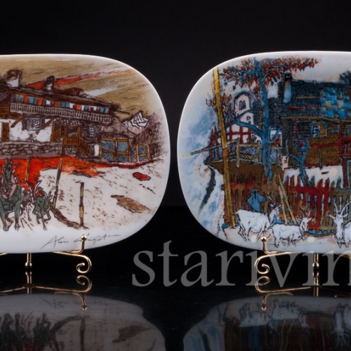 Две декоративные фарфоровые тарелки Виды Родины, Langenthal, Швейцария, 1996 г.