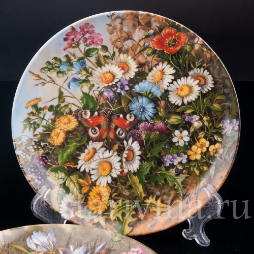 Три декоративные фарфоровые тарелки Полевые красавицы, Furstenberg, Германия, 1989 г.