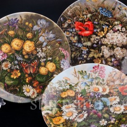 Три декоративные фарфоровые тарелки Полевые красавицы, Furstenberg, Германия, 1989 г.