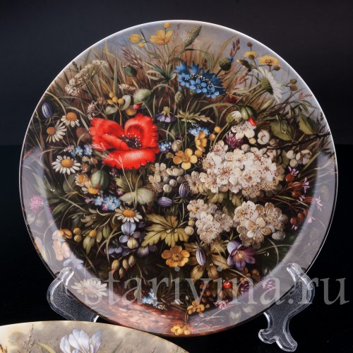 Три декоративные фарфоровые тарелки Полевые красавицы, Furstenberg, Германия, 1989 г.