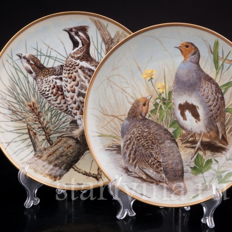 Две декоративные фарфоровые тарелки Дикие птицы мира, Limoges, Франция, 1979 г.