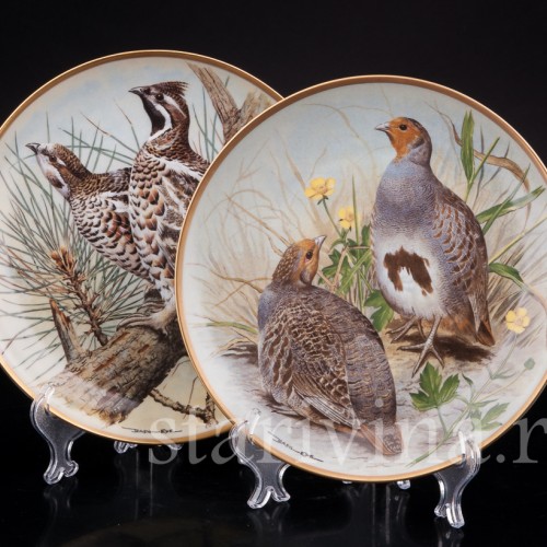 Две декоративные фарфоровые тарелки Дикие птицы мира, Limoges, Франция, 1979 г.