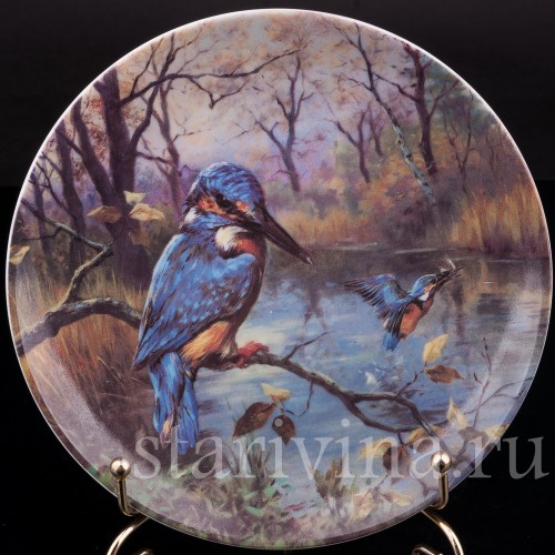 Декоративная фарфоровая тарелка Ослепительный зимородок, Ottlinger Porzellan, Германия, 1995 г.