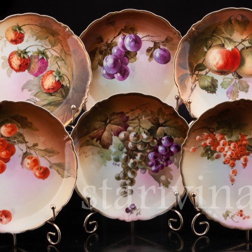 Декоративная фарфоровая тарелка Сливы, Marktredwitz, Jaeger & Co, Германия, 1872-1898 гг.