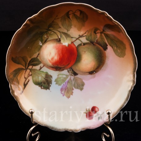 Декоративная фарфоровая тарелка Яблоки, Marktredwitz, Jaeger & Co, Германия, 1872-1898 гг.