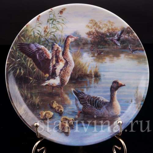 Декоративная фарфоровая тарелка Бдительные гуси, Ottlinger Porzellan, Германия, 1995 г.