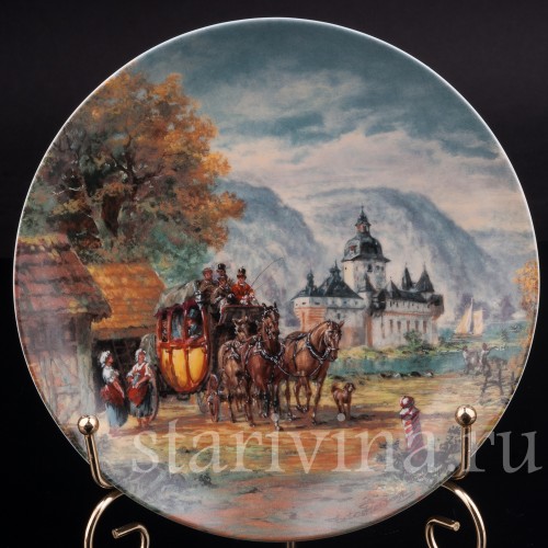 Декоративная тарелка На таможенной станции из фарфора, Furstenberg, Германия, 1988 г.