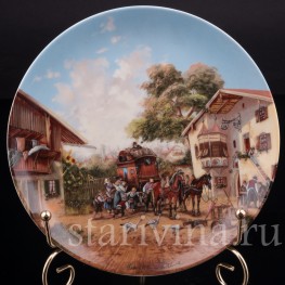 Декоративная тарелка из фарфора Прибытие дилижанса, Seltmann Weiden, Германия, 1986 г.