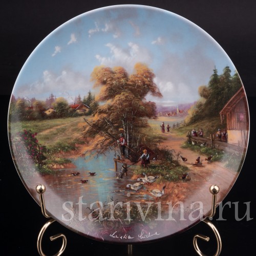 Декоративная тарелка из фарфора Рыбацкие радости, Seltmann Weiden, Германия, 1988 г.