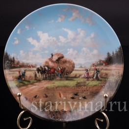 Декоративная тарелка из фарфора Сбор урожая в поле, Seltmann Weiden, Германия, 1986 г.