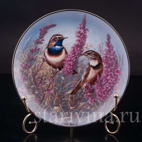 Декоративная тарелка из фарфора Варакушки, Rosenthal, Германия, 1993 г.