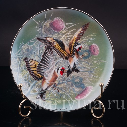 Декоративная тарелка из фарфора Щеглы, Rosenthal, Германия, 1992 г.