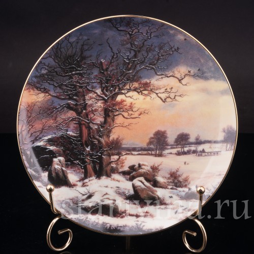 Декоративная тарелка из фарфора Зимний пейзаж в Вордингборге, Дания, 1991 г.