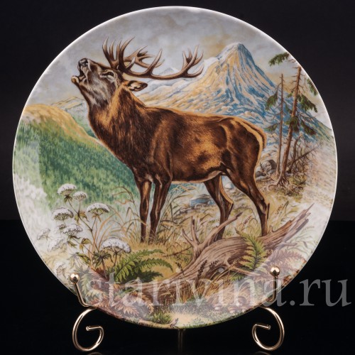 Декоративная тарелка из фарфора Ревущий олень, Alka Kaiser, Германия, вт. пол. 20 в.