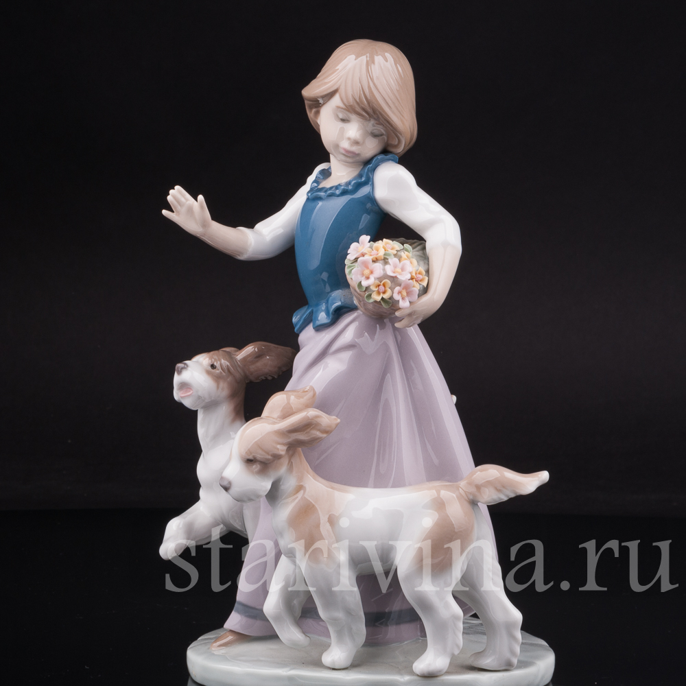 Купить фарфоровую статуэтку Девушка с двумя собаками, Lladro, Испания, 1990  г по низким ценам - Старивина