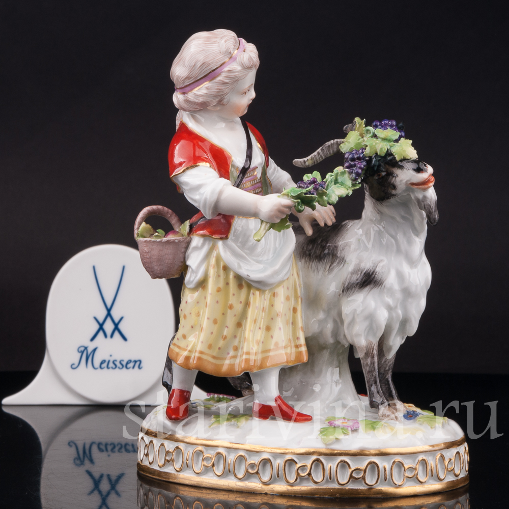 Купить фарфоровую статуэтку Девушка с козликом, Meissen, Германия, сер. 19  - нач. 20 вв по низким ценам - Старивина